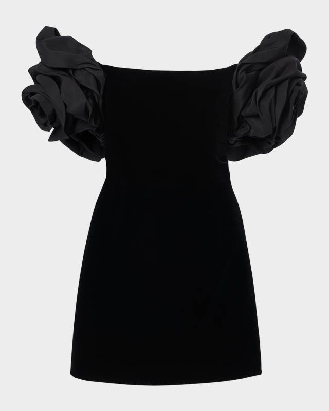 Floral Off-Shoulder Velvet Mini Dress